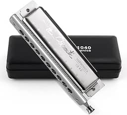 SWAN Gaita cromática 10 furos Deluxe Harmonica C chave com controle deslizante e válvula - 10 furos 40 tons para adultos iniciantes estudantes - Chave de gaita profissional de C, prata polida