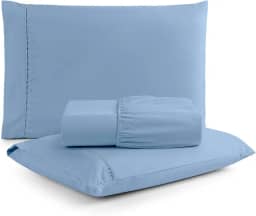 Jogo de Lençol Casal 3 Peças Percal 400 Fios com Ponto Palito | Toque de Hotel, Não Amassa e Anti Bolinha - Cor Azul