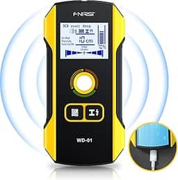 FNIRSI Scanner de parede com localizador de pinos – localizador eletrônico 6 em 1 de madeira, detector de parede com orifício de posicionamento atualizado para centro e borda de madeira, fio AC, pinos