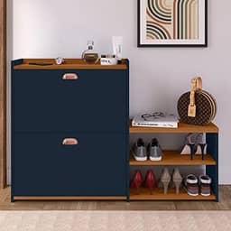 Sapateira Com Banco Moderna 2 Gavetas Basculantes 18 Pares Sapatos Para Quarto Hall de Entrada Closet (Azul/Cinamomo)