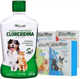 Kit tratamento sarna Canina, Micose, Coceira. Dogmax 4 comprimidos 5kg + Shampoo clorexidina (Cães de 16kg a 30kg)