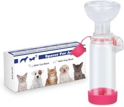 Espaçador inalador de câmara para animais de estimação para gatos ou cães, espaçador portátil para dar remédio ao seu animal de estimação com indicador de respiração exclusivo (para gato (rosa)