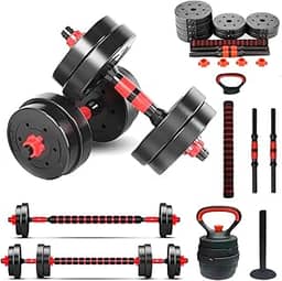 Kit Halteres Ajustáveis MK FIT Barras e Anilhas até 30kg Design Ergonômico Preto e Vermelho