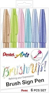 Pentel Kit Caneta Pincel Brush Sign Pen 6 Cores Pasteis KITBRUSH-6P