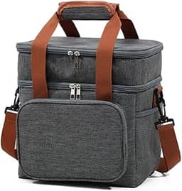 Bolsa Térmica Com Alça Transversal 2 Compartimentos Porta Marmita Lancheira Escola Trabalho Passeio Academia (Cinza)