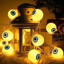 KEPATO Cordão de Luzes de Halloween, 1,8 m, 10 LEDs, Operado Por Pilha, Para Decoração Interna e Externa, Luzes Grandes Para Festa