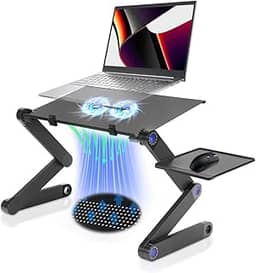 Mesa Notebook Cama, 42 * 26 * 46 cm, Mesa para Notebook com Ventilador, Suporte para Notebook e Laptop Ajustável, Portátil de Alumínio Suporte para Notebook Cama