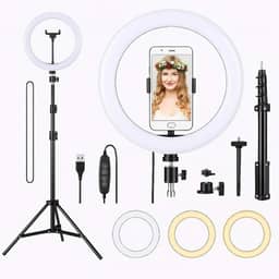Top 1 Ring Light 10'' Profissional 26cm Tripé 2,1m Anel de Luz LED 3 Cores Branca Quente Neutra Celular Bluetooth Maquiagem Live YouTube TikTok Vídeos Selfie Estúdio Fotografia Aula Online