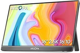 ARZOPA Monitor portátil 2.5K 16.0' 2560x1600 HDR com suporte, monitor de laptop 500nits 8bit QHD USB-C HDMI, tela externa de cuidados com os olhos IPS 16:10 para Mac, PC, telefone, PS4/5, Xbox