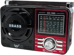 Rádio Portátil 1088 com Bluetooth Bivolt com USB Cartão SD Auxiliar P2 e Pilhas Entrada AC Recarregável AM FM SW (Vermelho)