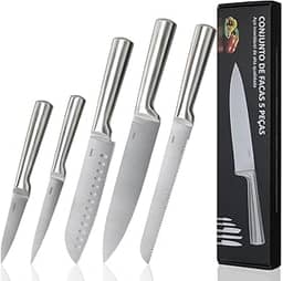 LUMAI Original Conjunto de 5 Facas Grandes de Cozinha Zurich Robusto em Aço Inoxidável 3CR13 com Lâminas Inteiriças – Forja Prolongada para Robustez, Anti ferrugem, Ultra Afiadas e Precisão Suíça