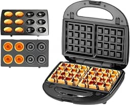 Máquina 3 em 1 Waffle Donuts Biscoito 110v 850W Panquequeira Sanduicheira com Plascas Removíveis