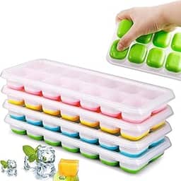 Kit 4 Formas de Gelo Silicone com Tampa Coloridas e Resistentes Premium