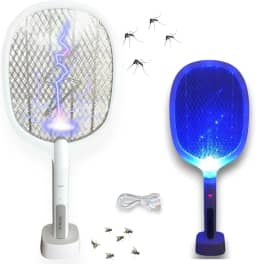 Raquete Elétrica Mata Mosquito Pernilongo E Insetos Armadilha Contra Dengue Com Base E Luz Roxa Led Uv Com Cabo USB Bivolt