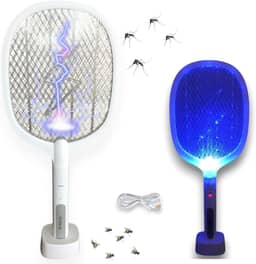 Raquete Elétrica Mata Mosquito Pernilongo E Insetos Armadilha Contra Dengue Com Base E Luz Roxa Led Uv Com Cabo USB Bivolt