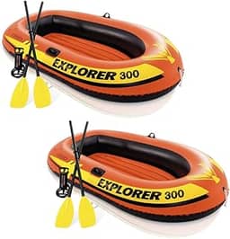 Proposita, Combo 2 Botes Infláveis Explorer 300 Com Remos E Bomba Manual Intex 3 Pessoas