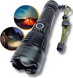 Lanterna Tática Militar Super Potente LED Recarregável USB com Zoom Longo Alcance para Trilhas, Sitio, Fazenda, Vigilante