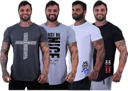 Kit 4 Camiseta Masculina Longline MXD Conceito Cores Básicas Discretas Diversas Estampas Casuais Treino Musculação