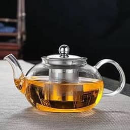 Chaleira de Vidro com Infusor de Inox, Para Chá, Café, Agua, Cozinha, Fogo à gas, Elétrico, Resistente ao Calor, Tampa de Aço Inox 600 ml vidro Borossolicato
