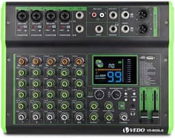 Mesa de Som Profissional Multifuncional de 6 Canais com 100 Efeitos de Reverb, Phantom Power de 48 V, Bluetooth e Conexão Telefônica Sem Fio para Ao Vivo/Karaokê/Gravação