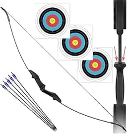 Arco e Flecha Ambidestro Profissional Recurvo em Nylon 40lbs + 5 Flechas de Fibra de Vidro com Ponta de Alumínio + 3 Alvos 40x40 Para Treino Tiro ao Alvo Campeonato Treinamento