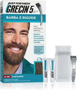 Just For Men Grecin 5 Color Gel, Barba e Bigode, Tonalizante que Elimina o Grisalho, Aparência Natural, Cor M90, Castanho, 28g