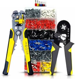 Kit Alicate de Crimpar Terminal + Alicate Descascador Decapador de Fio e Cabos 3 em 1 + Estojo Maleta de 1200 Terminal Tubular ilhós - Conjunto para Reparo Eletrico - Linha Profissional Premium