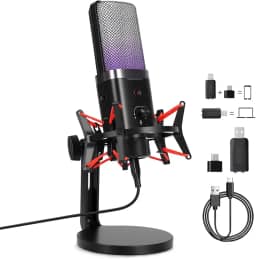 Microfone, Microfone Gamer, Podcast Microfone DinâMico USB/XLR Para Pc PS5, Suporte a Tripé, Filtro Pop, Antivibração, Controle de Ganho: Ideal para Twitch/Youtube, Podcast e Gravação