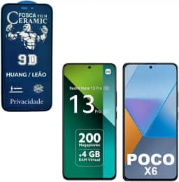 Película Cerâmica Fosca Privacidade REDMI NOTE 13 / REDMI NOTE 13 PRO 5G / POCO X6 5G,Proteção Total, Anti-Riscos, Anti Espião e Não Deixa Marca De Dedo Na Tela.