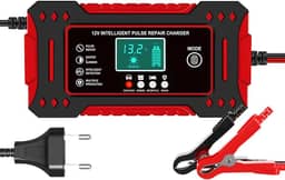 Carregador de Bateria Inteligente 12V, Display Digital, Bivolt, para Carro, Moto e Caminhão, com Proteção Contra Superaquecimento
