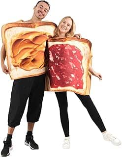 EraSpooky Conjunto de fantasia de casal de manteiga de amendoim e geleia de 2 peças com comida engraçada de Halloween para adultos, multicolorido