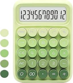 Calculadora Mecânica, Tela LCD Grande de 12 Dígitos, Botões Grandes e Fáceis de Pressionar, Calculadora Colorida, Modo de Sono Automático, com Bateria. Para Escritório, Escola, Casa (Gradiente Green)