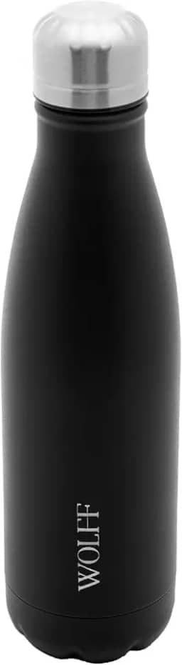 WOLFF - Garrafa Térmica de Aço Inox Preta com Parede Dupla - 500ml - Linha Ice