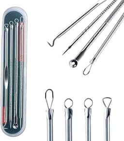 Removedor Extrator de Cravos e Espinhas Kit com 4 Peças com Estojo Aço Inox Profissional Ideal para Higiene da Pele skin care Higienico Cureta Linha Premium