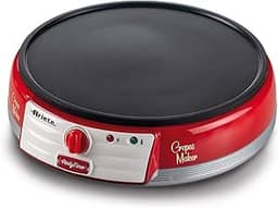 Ariete 202, Maquina de Crepe Retrô Vermelha - Party Time, Base antiaderente com controle de temperatura, 1000W - 220V