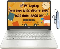 HP Laptop estudantil portátil 14 fino 2025, HD de 14 polegadas, Intel N150 de 4 núcleos, 16 GB de RAM, armazenamento de 256 GB (128 GB UFS + 128 GB microSD), 1 ano de escritório 365, Wi-Fi 6, HDMI