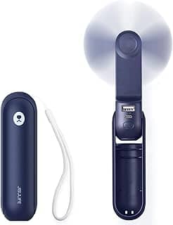 JISULIFE Ventilador Portátil, Mini Ventilador de Mão Recarregável, Pequeno Ventilador USB Pessoal, Ventilador de Bolso com Banco de Potência, Lanterna, Presentes para Mulheres/Meninas/Amigos - Azul