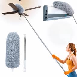 Espanador Extensível 2,5m Premium com Haste Inox Flexível – Microfibra Lavável Antipoeira Eletromagnetico para Limpeza de Teto, Casa, Escritório, Ventilador e Locais Altos Premium