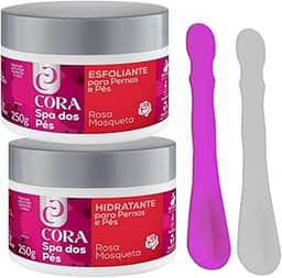 Kit Spa dos Pés Cora Creme Esfoliante e Hidratante Rosa Mosqueta e Espátulas