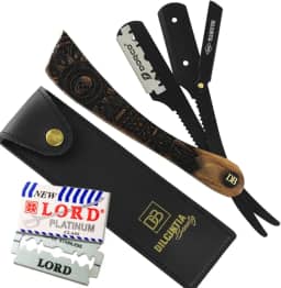 Navalhete para Barba Navalha Profissional Cabo Madeira Nobre Talhada Aço Inox + Case Dilcintia