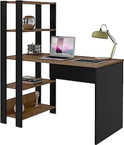 Escrivaninha com Estante Lateral MATCH cor Preto/Pinho - Artely