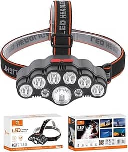 Lanterna de Cabeça LED, Recarregável USB, Luz Potente Tripla, Botão 4 Modos de Iluminação, Ajustável Para Corridas Ciclismo, Acampamento, Trilha, Mecânica Pesca, Trabalhos Noturnos - Leve e Não Cai