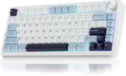 Teclado Mecânico AULA F75 Azul Glacial 75% Sem Fio BT5.0/2.4GHz/USB-C Hot-Swappable RGB