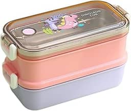 Marmita Térmica Lancheira com 2 Potes para Lanche Escolar 700 ml (Rosa/Lilás)
