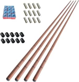 4 Tacos Bar Sinuca Snooker Ipê 1.45m Kit Giz 10 Virolas