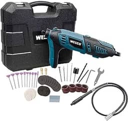 Microrretífica Elétrica Wesco WS3113KU 160W 127V com 14 Acessórios, Eixo Flexível, Velocidade Variável 8.000 a 35.000 RPM e Maleta – Ideal para Acabamento Fino, Artesanato e Pequenos Reparos