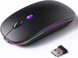 Mouse Sem Fio Recarregável com LED RGB Design Ergonômico e Conexão Bluetooth para Notebook PC e Home Office (Preto)