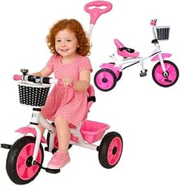 Triciclo Infantil com Empurrador Pedal 2 em 1 Passeio Criança Flex - Baby Style (Rosa)