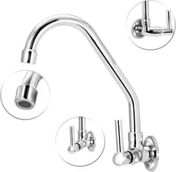 Torneira De Cozinha Parede 100% Em Metal, Torneira Para Cozinha Giratoria De Inox, Toda Em Inox