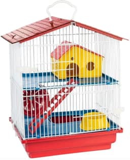 GAIOLA HAMSTER 2 ANDARES TETO PLASTICO VERMELHO